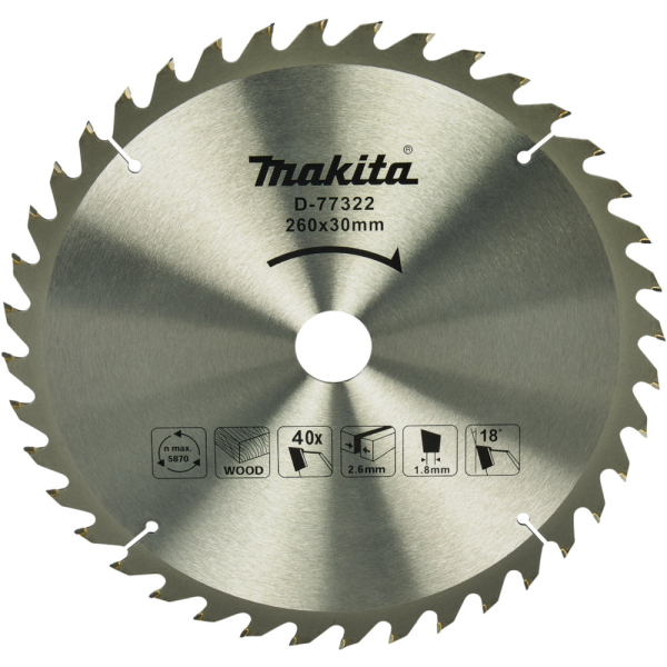 Диск п/п Makita 260*30*2.6/1.8*40T   (D-77322)