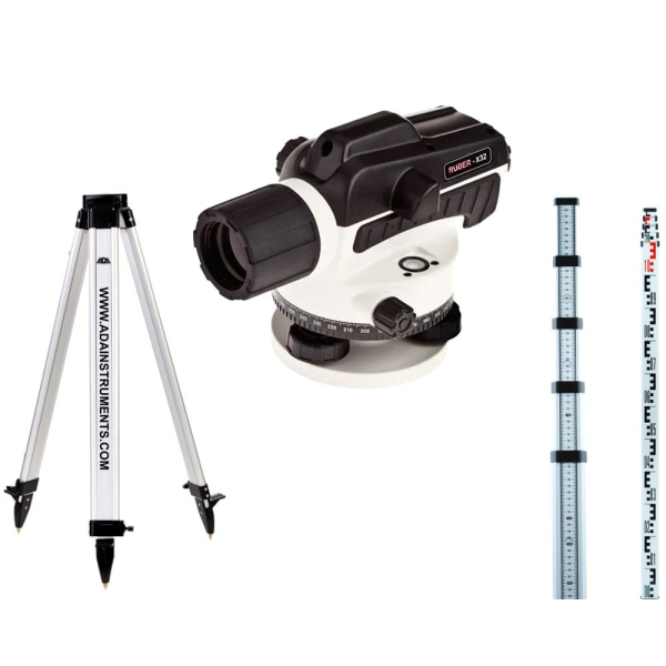 Оптический нивелир ADA Ruber-X32 с поверкой + рейка нивелирная STAFF 5 + штатив на клипсах Light