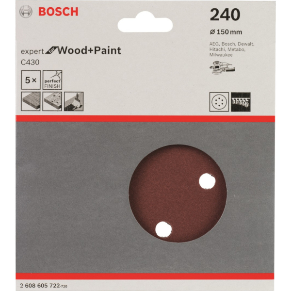 Круг шлифовальный BOSCH Expert for Wood+Pain 150мм K-240  (упак 5шт)   2.608.605.722
