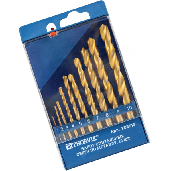 Набор сверл THORVIK по металлу HSS-TIN 10 штук   TDBS10