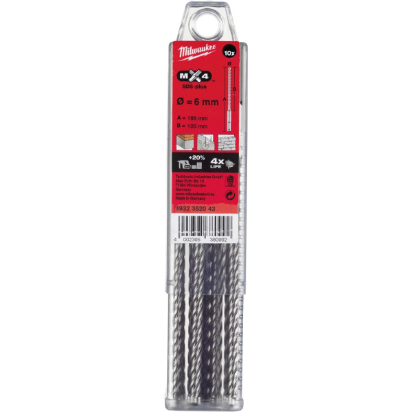 Бур Milwaukee SDS+ MX4  6х165мм  (10шт.)