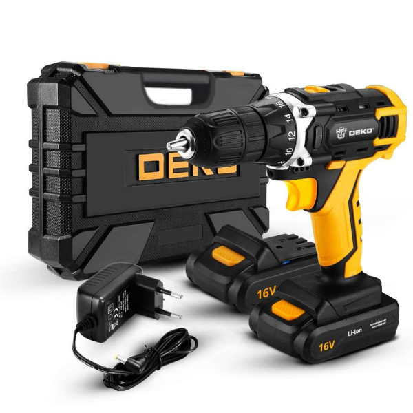 Дрель аккумуляторная DEKO DKCD 16 FU-Li 16v 2*1.5Ah Li-Ion + набор   063-4099