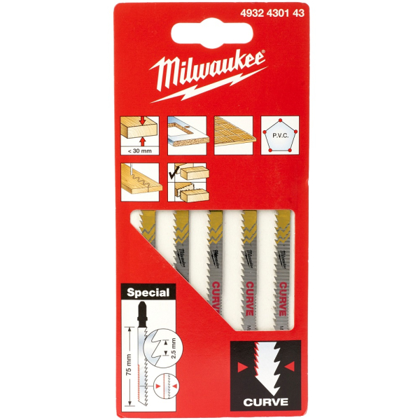 Пилочки Milwaukee для лобзика Curve 75 мм 5 шт