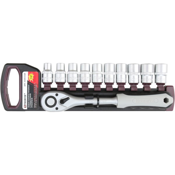 Набор торцевых головок THORVIK с трещоточной рукояткой 1/2"DR, 10-19 мм, 11 предметов  	S13S1111SP