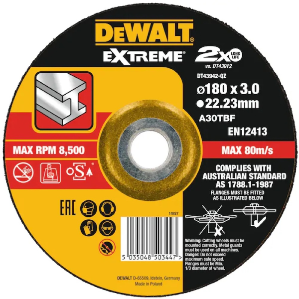 Диск абразивный DEWALT EXTREME 180*3*22.23 металл DT 43942