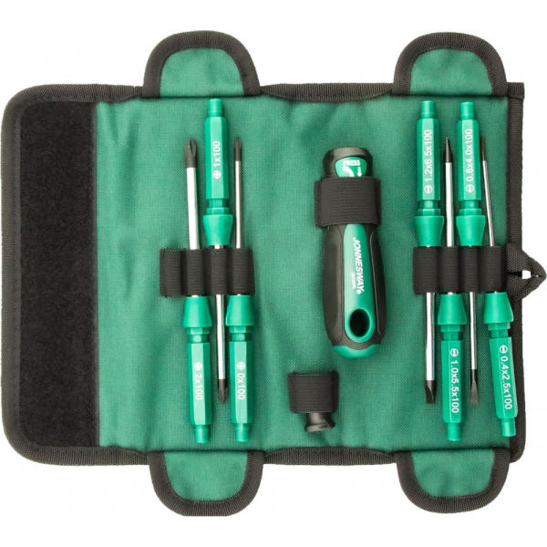 Отвертка JONNESWAY со сменными стрежнями в наборе 9 предметов