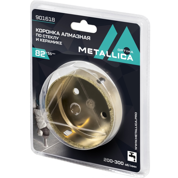 Коронка алмазная METALLICA Optima 82x55 мм по стеклу,плитке,1 шт в блистере   901618
