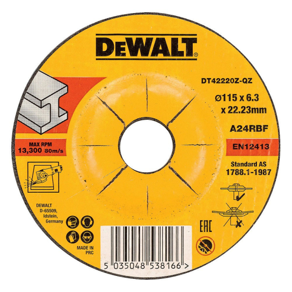 Диск абразивный DEWALT INDUSTRIAL 115*6,3*22.2 металл DT 42220Z