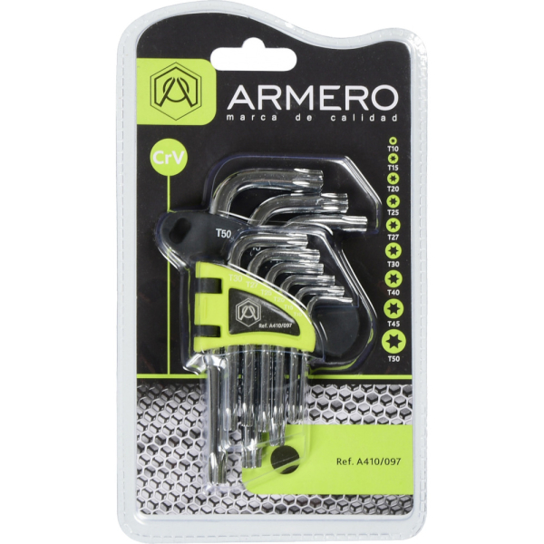 Набор ключей ARMERO короткие TORX Cr-V (9 шт)      A410/097