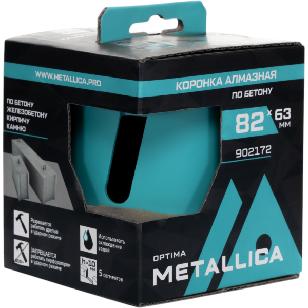 Коронка алмазная сегментная METALLICA Optima 82x63 мм, М16, без хвостовика, по бетону   902172