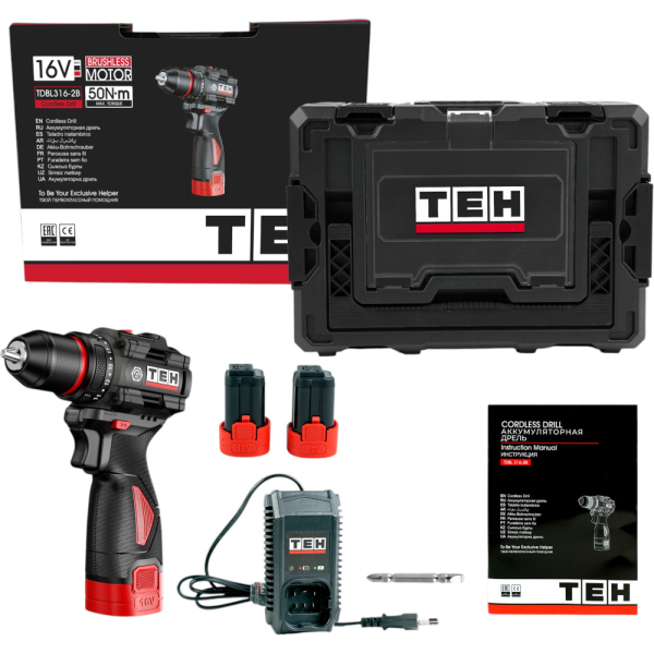 Дрель аккумуляторная 16V TEH TDBL316-2B