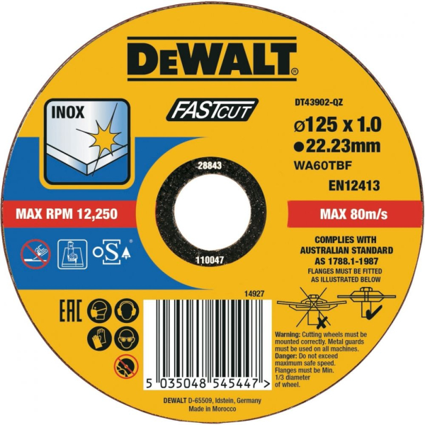 Диск абразивный DEWALT 125*1,0*22.2 металл DT 43902