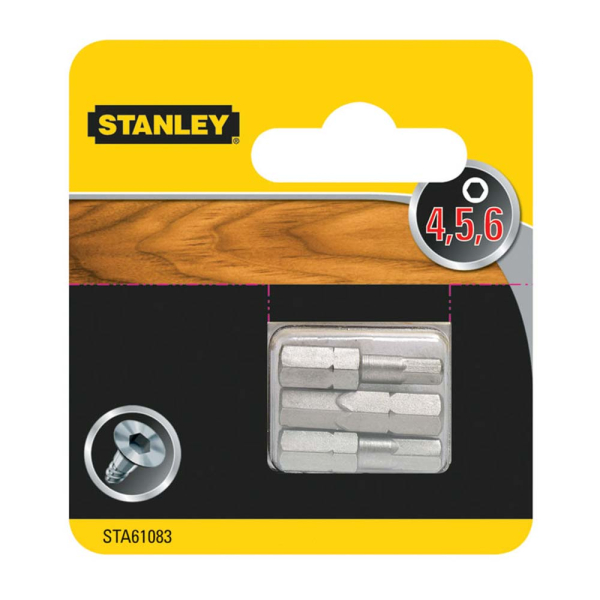 Набор бит STANLEY  HEX 4, 5, 6*25мм из 3 штук  STA61083