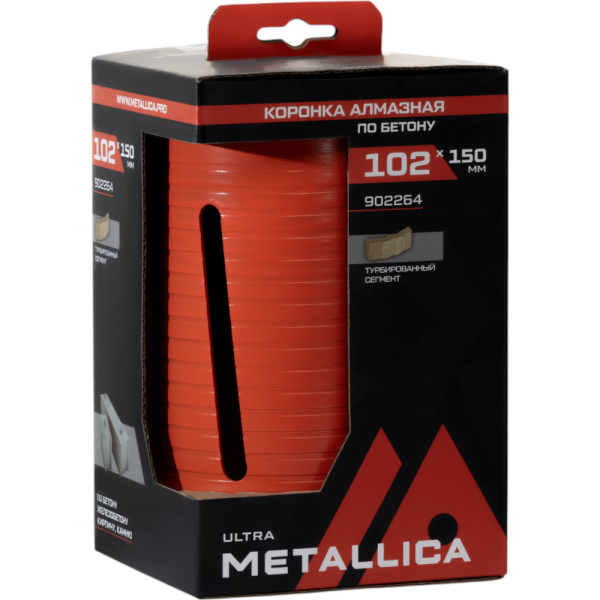 Коронка алмазная сегментная удлин.METALLICA Ultra 102x150 мм,М16,без хвостовика,по бетону   902264