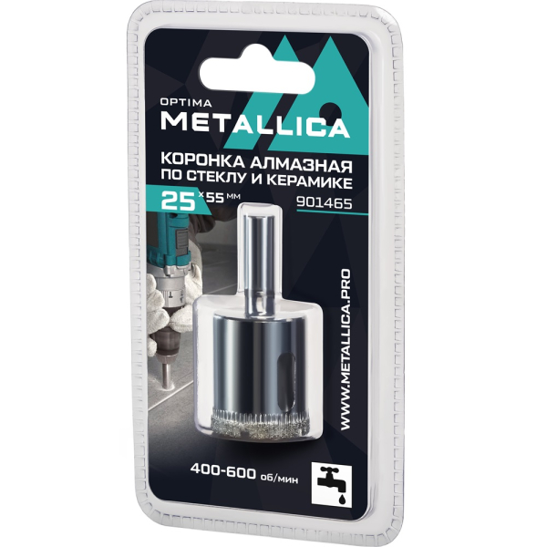 Коронка алмазная METALLICA Optima 25x55 мм по стеклу,плитке,1 шт в блистере   901465