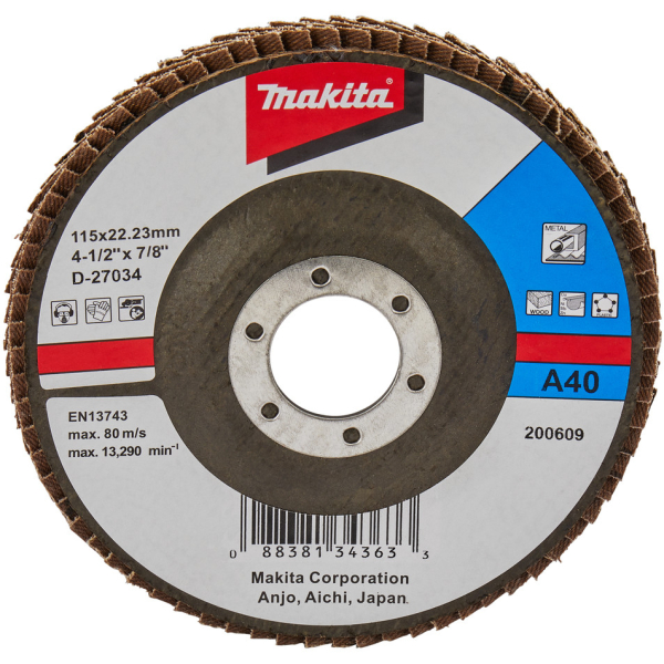 Диск лепестковый Makita 115x22мм К40 для неровной поверхности   D-27034