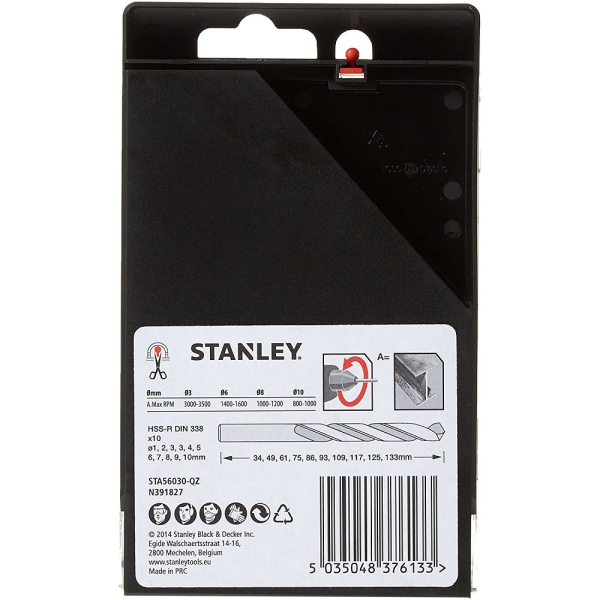 Набор сверл STANLEY HSS-R по металлу 1-10мм   STA56030