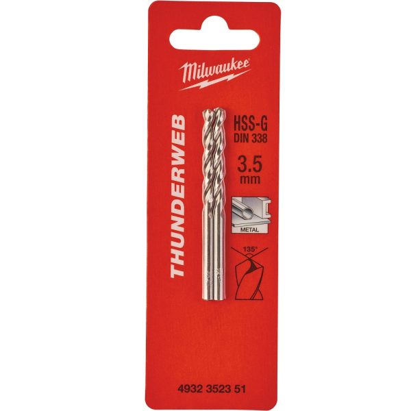 Сверло Milwaukee HSS-G THUNDERWEB по металлу 3.5x70 мм 2 шт