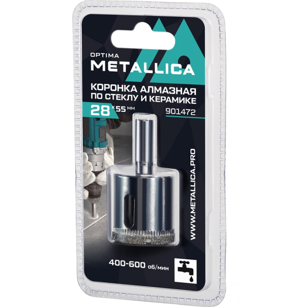 Коронка алмазная METALLICA Optima 28x55 мм по стеклу,плитке,1 шт в блистере   901472