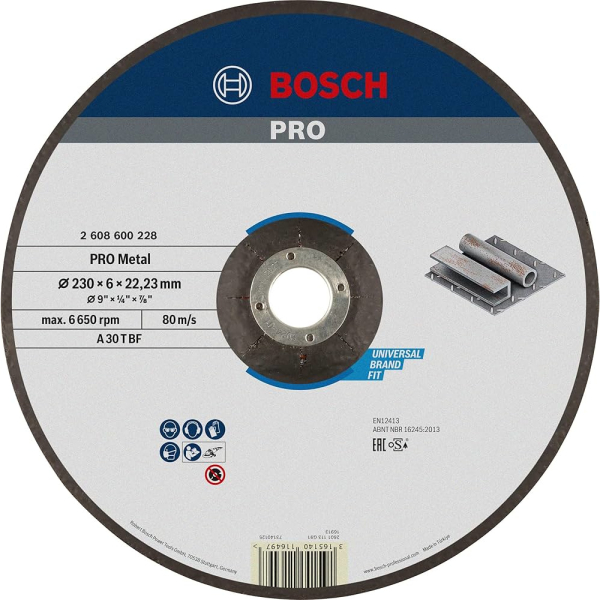 Диск абразивный BOSCH 230*22*6,0 шлифовальный     2.608.600.228
