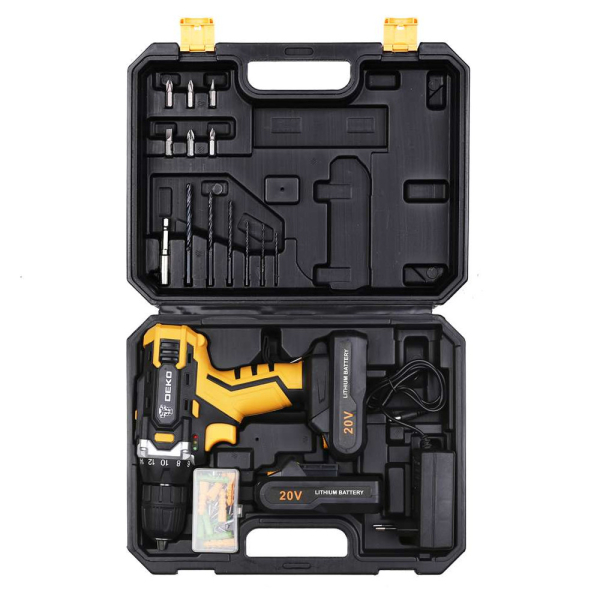 Дрель аккумуляторная DEKO DKCD 20 FU-Li 20v 2*1.5Ah Li-Ion + набор   063-4103