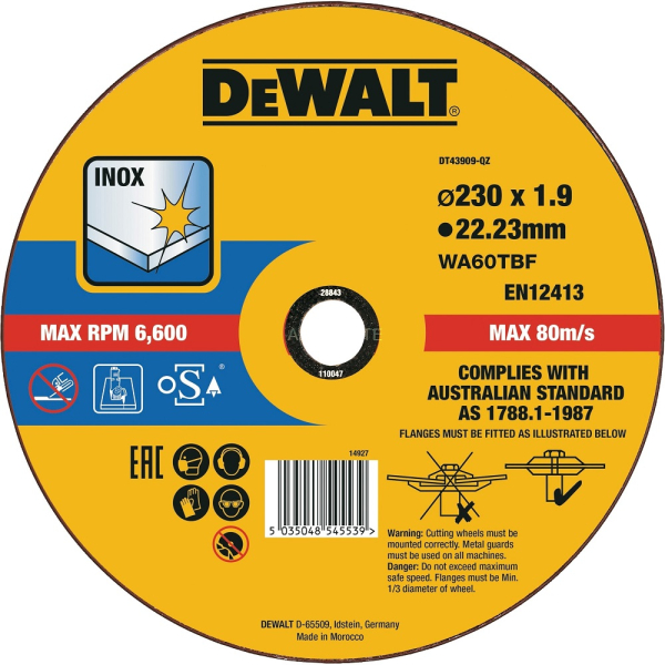 Диск абразивный DEWALT EXTREME Cutting INOX 230*22.2* 1.9 металл DT 43909
