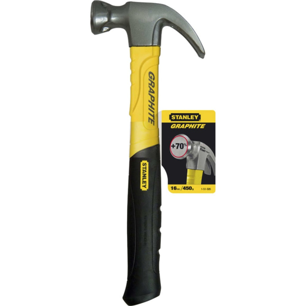 Молоток STANLEY GRAPHITE CURVED CLAW с загнутым гвоздодером 450гр     1-51-505